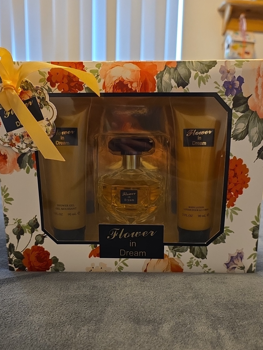 Floral Gift Set with Gold Bottle and Cream Tubes